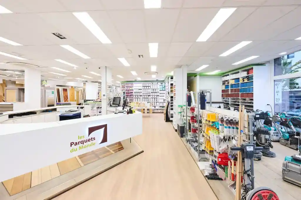 Retail flooring store illustrating automated sales and rental processes