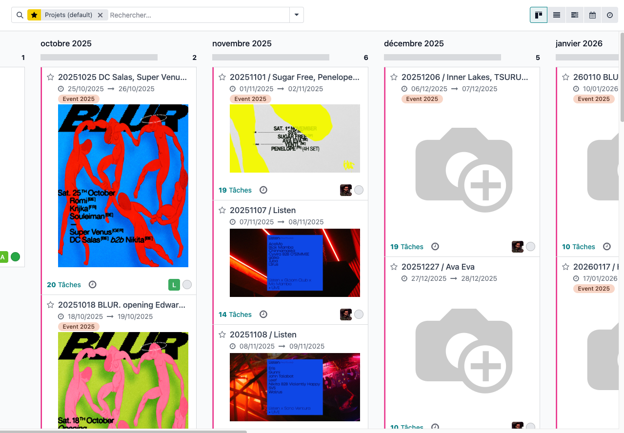 Centralized event and artist planning interface in Odoo for UMI Brussels