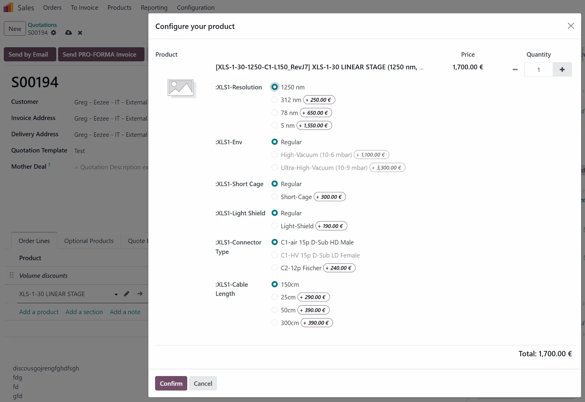 Dynamic configuration interface for complex industrial products in Odoo at Xeryon
